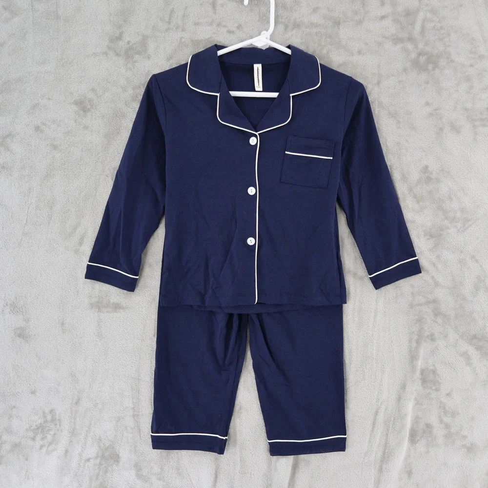 Umeyda Pajama Set Kids Size 130/5T Blue Classic Piping Cotton Long Sleeve NWOT